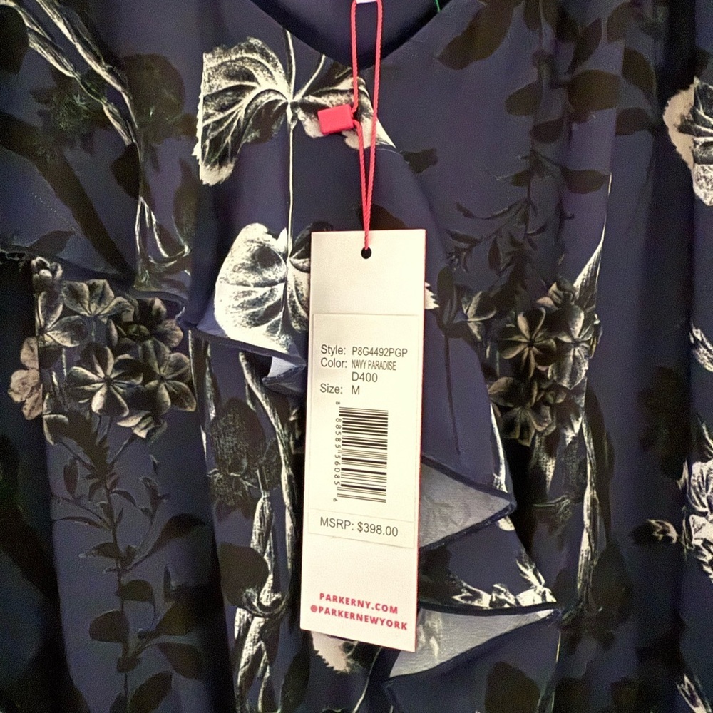 Parker Navy Paradise Floral Ruffle Midi Dress | NWT | Size M - Picture 5 of 6